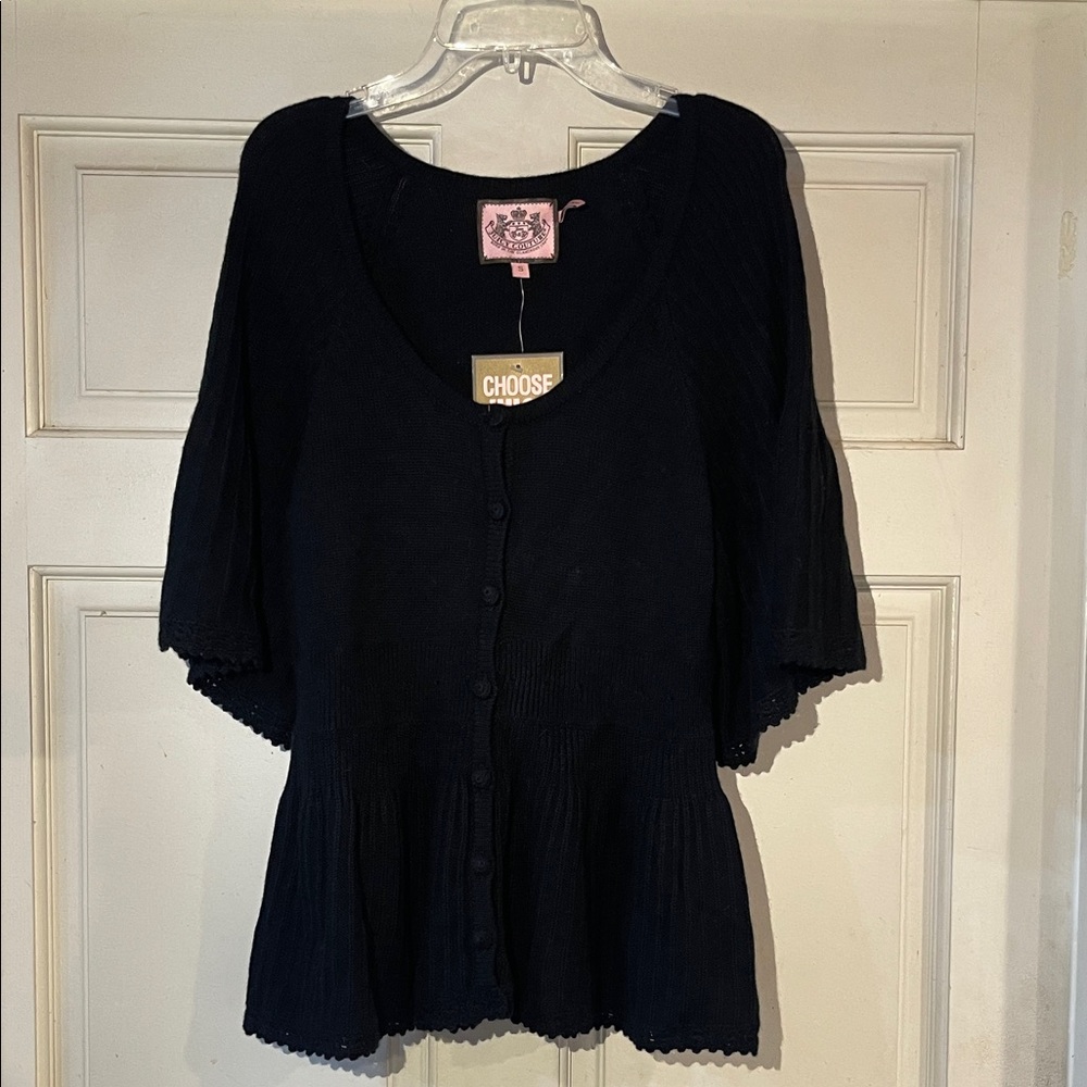 Juicy Couture Black Button-Up Sweater Blouse